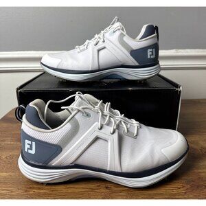 FootJoy Hyperflex Spiked Men's Golf Shoes, White / Slate / Blue 8.5 Wide, 55471